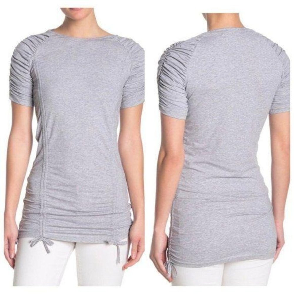 FANCO Heather Drawstring Shirred Short Sleeve Top